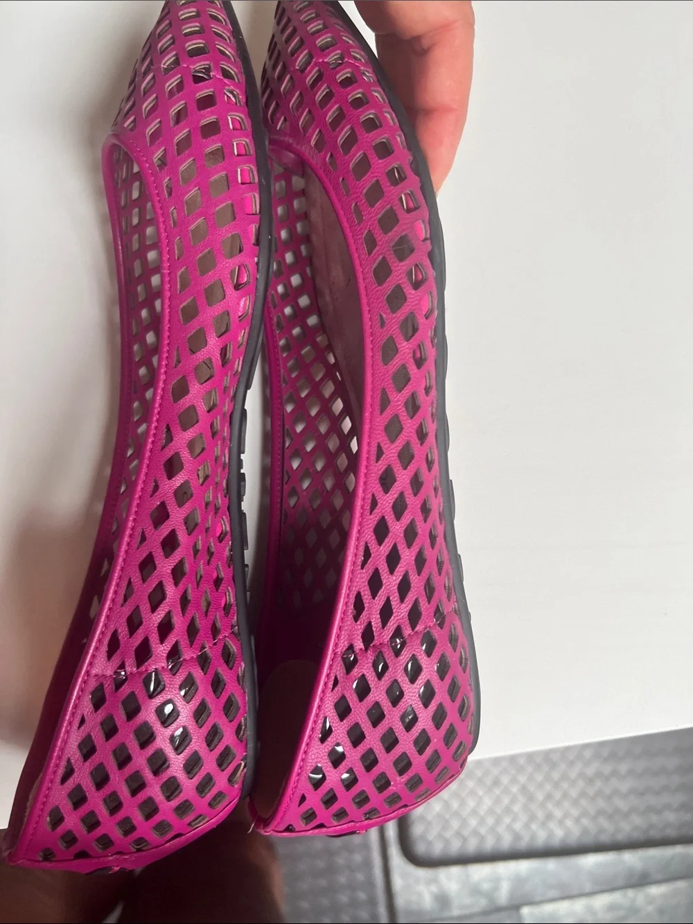 Jimmy Choo Fuchsia Laser-Cut Pointed Flats